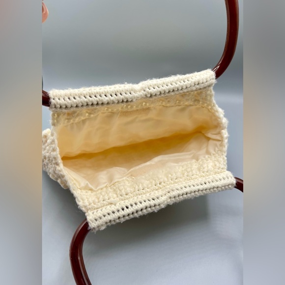 Vintage Ivory Cream Crochet Knit Handbag - Picture 3 of 12